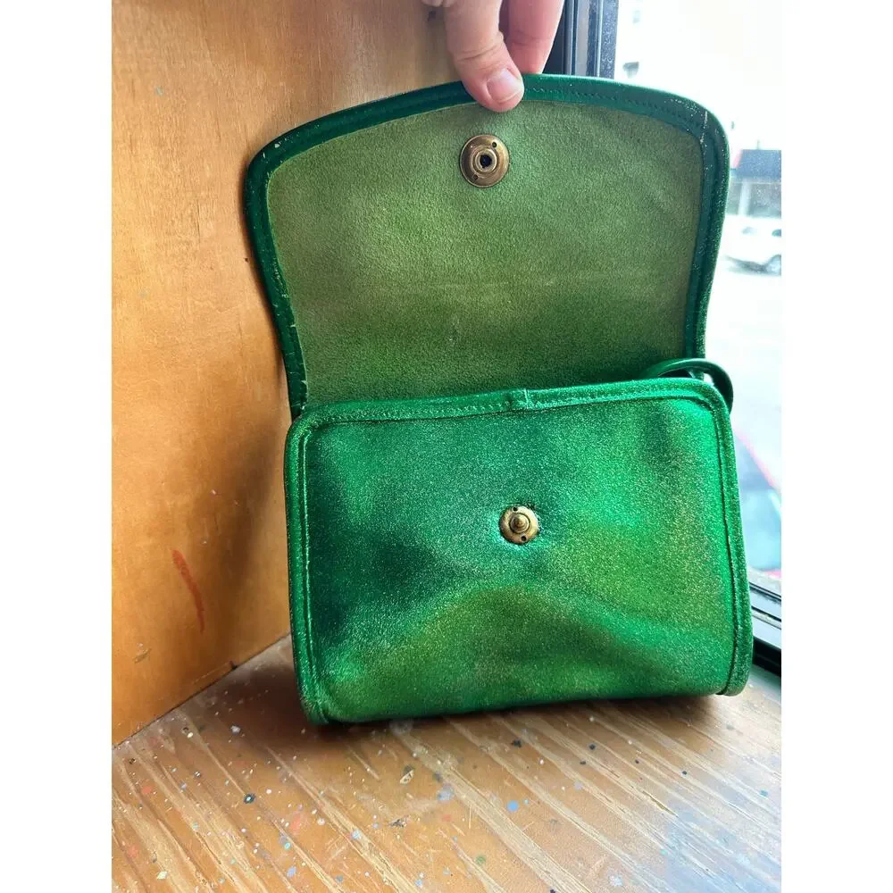Vintage COACH UPCYCLED Metallic Glitter Green Chrystie Spring Lock Brass Bag